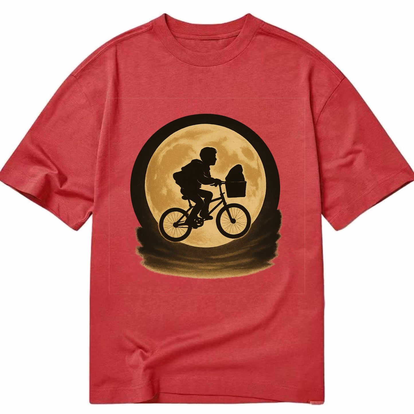 boy with bicycle flying across full moon with silhouette - Classic T-shirt - Red