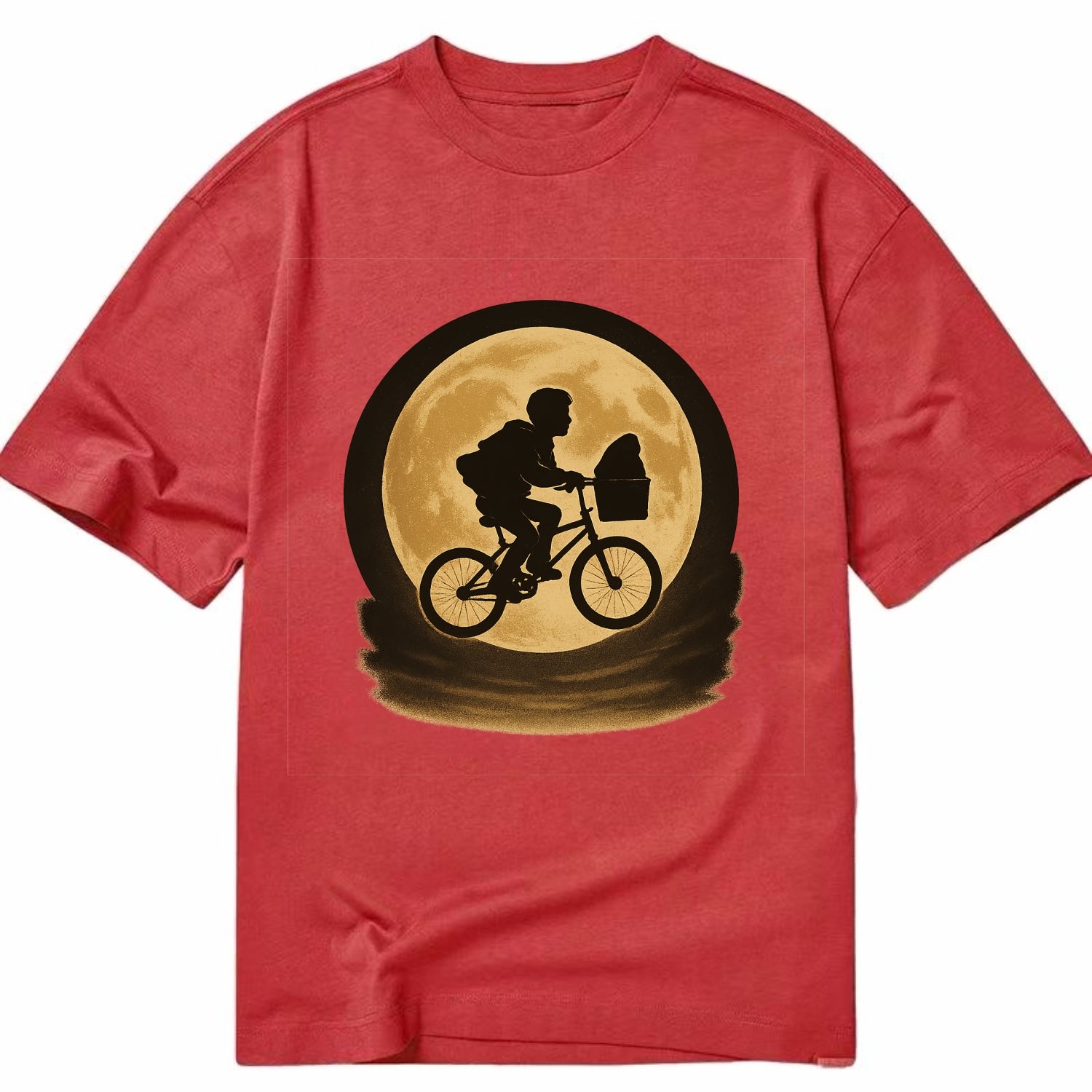 boy with bicycle flying across full moon with silhouette - Classic T-shirt - Red