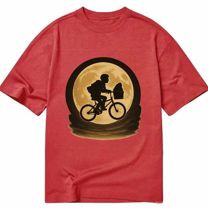boy with bicycle flying across full moon with silhouette - Classic T-shirt - Red
