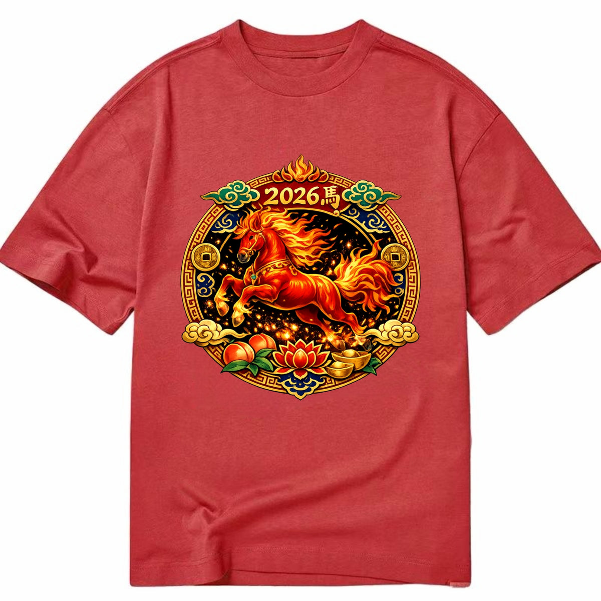 FIRE HORSE | Flaming mane and tail horse | Blazing orange and red colors | - Classic T-shirt - Red