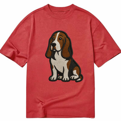 Basset Hound - Tri-color embroidered sit Classic T-shirt - Red