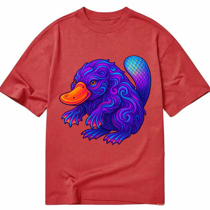 Quirky platypus with bill glowing in neon orange, beaver tail with holographic - Classic T-shirt - Red