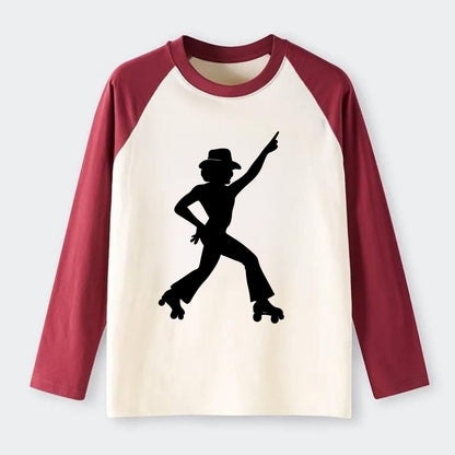 Retro roller skater in disco pose - Raglan Long Sleeve T-Shirt - Red