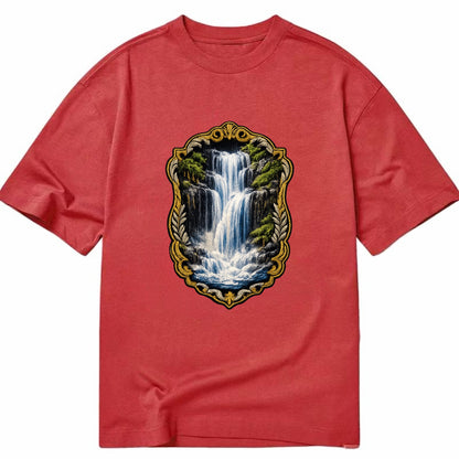 WATERFALL CASCADE - falling water with mist in blue and white , nature wonder - Classic T-shirt - Red