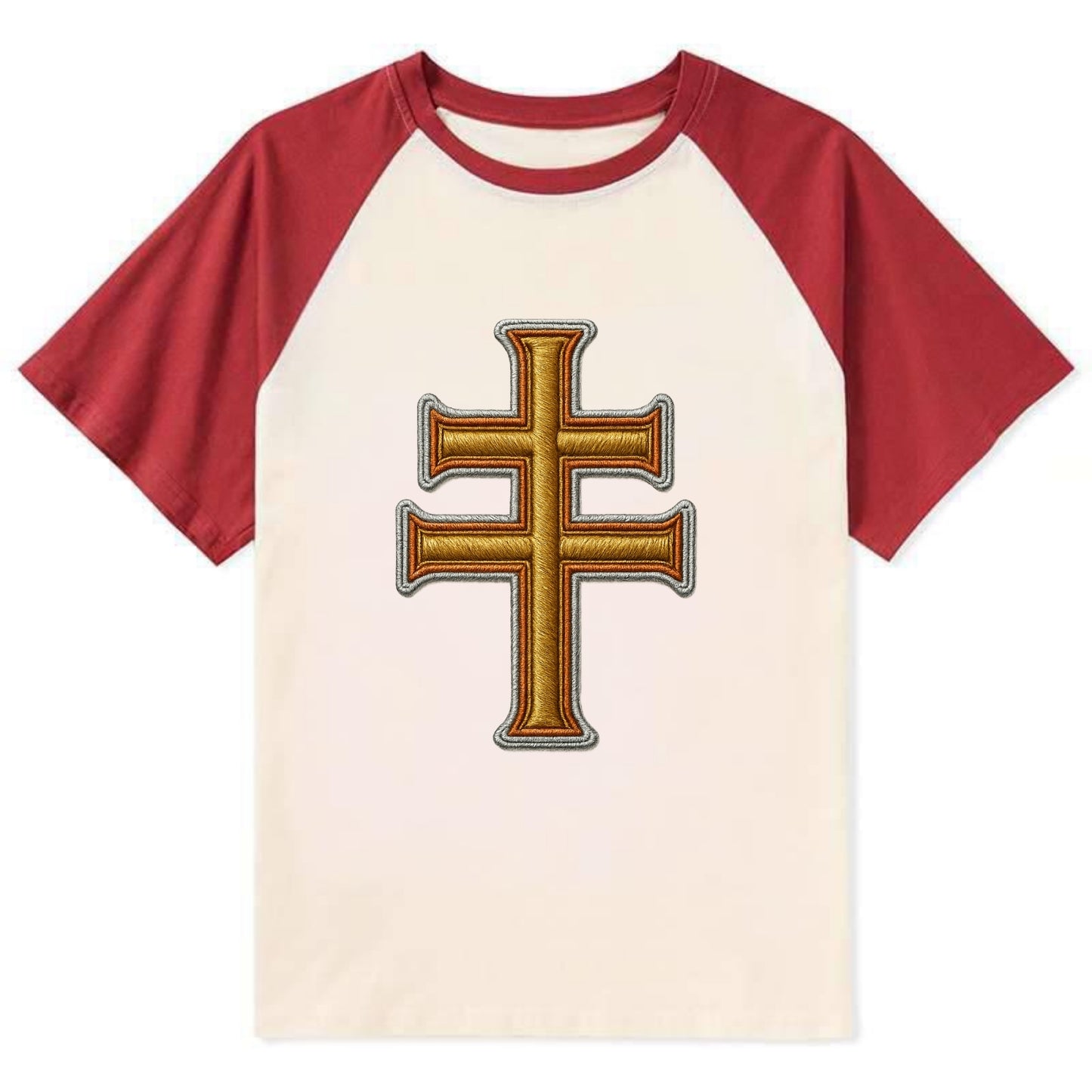 Patriarchal Cross - Contrast Raglan T-shirt - Red