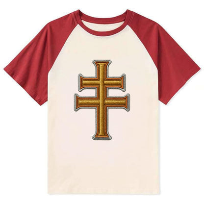 Patriarchal Cross - Contrast Raglan T-shirt - Red