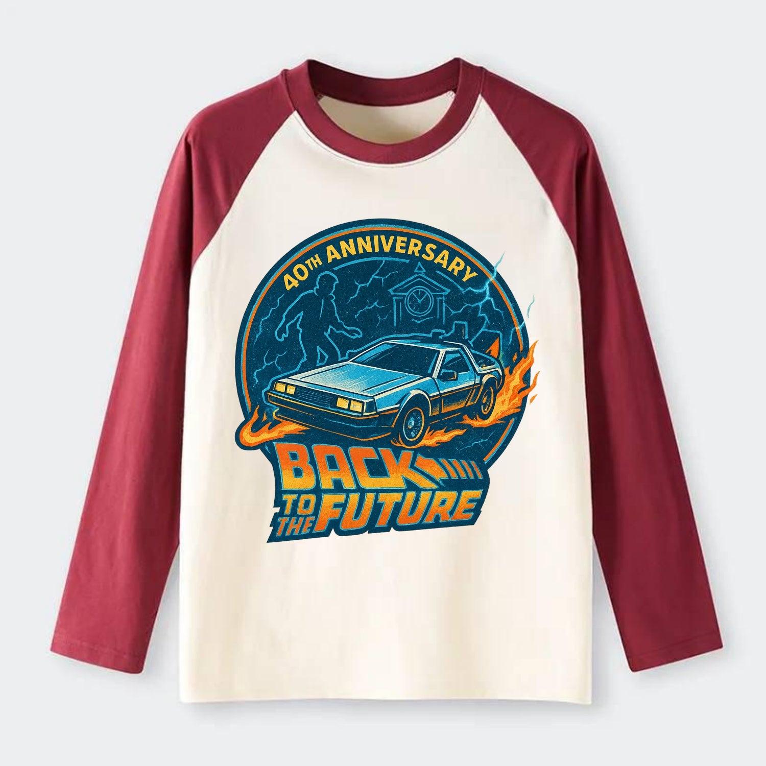 Back To The Future 40th Anniversary - Raglan Long Sleeve T-Shirt - Red