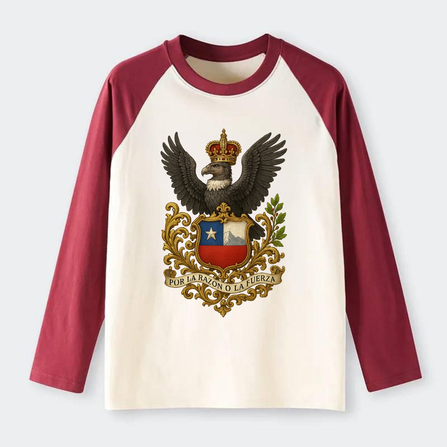 Chile Andean Condor Emblem - Raglan Long Sleeve T-Shirt - Red