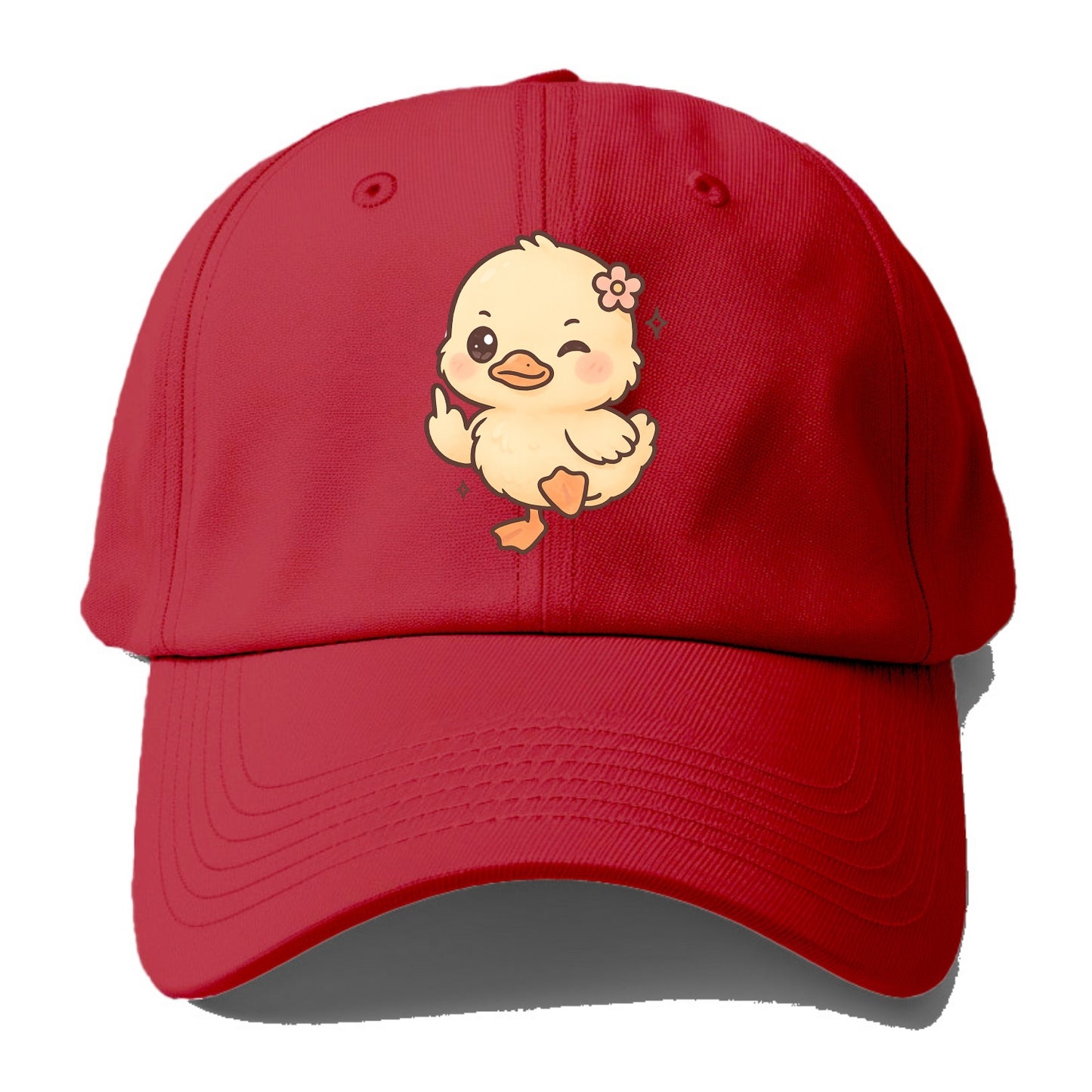 fluffy baby duck with small flower, one webbed foot raised sassily - Baseball Cap - Red
