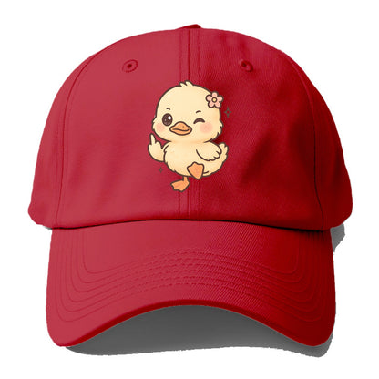fluffy baby duck with small flower, one webbed foot raised sassily - Baseball Cap - Red