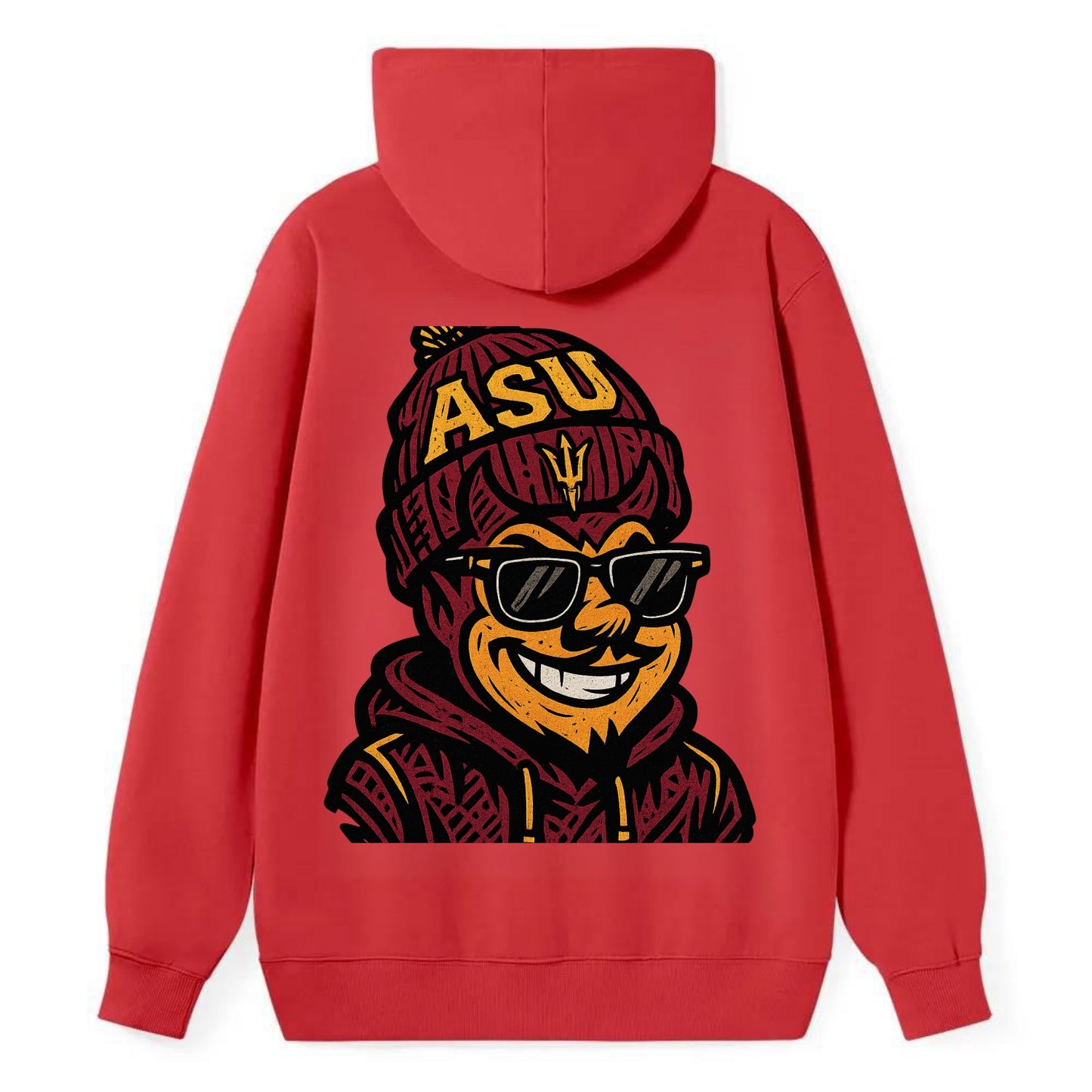 Tempe Sparky wearing Arizona State beanie with fork patch - Classic Pullover Hoodie - Red