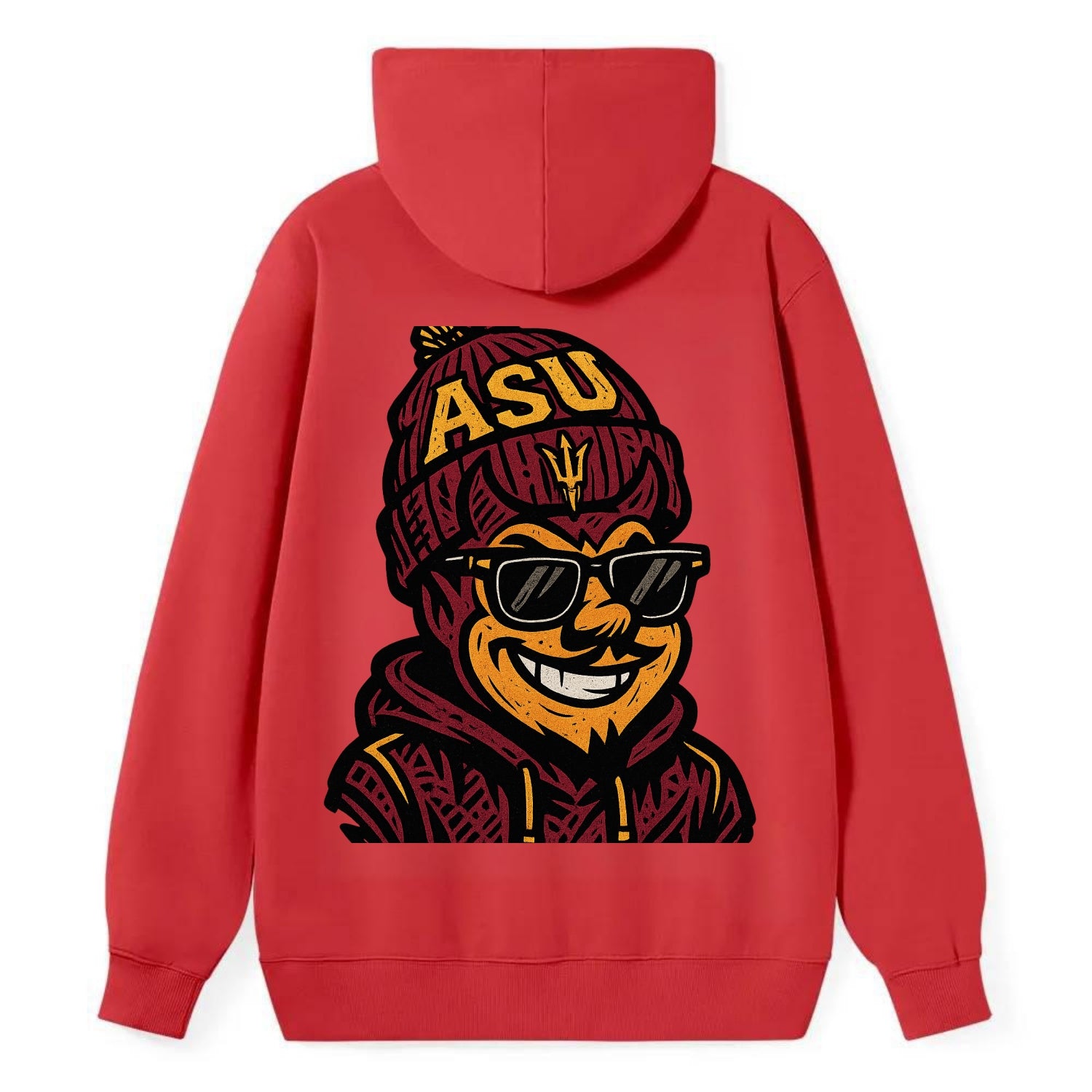 Tempe Sparky wearing Arizona State beanie with fork patch - Classic Pullover Hoodie - Red