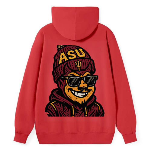 Tempe Sparky wearing Arizona State beanie with fork patch - Classic Pullover Hoodie