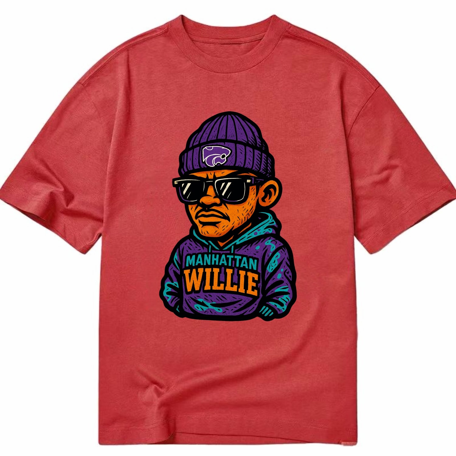 Manhattan Willie wearing Kansas State beanie with powercat patch - Classic T-shirt - Red