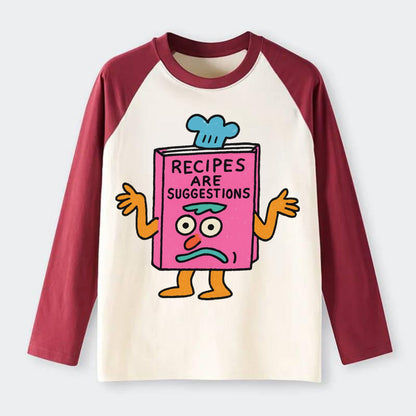RECIPES ARE SUGGESTIONS | Cookbook shrugging - Raglan Long Sleeve T-Shirt - Red