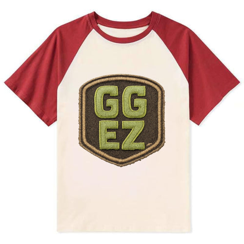 GG EZ - victory text in neon green , easy win - Contrast Raglan T-shirt