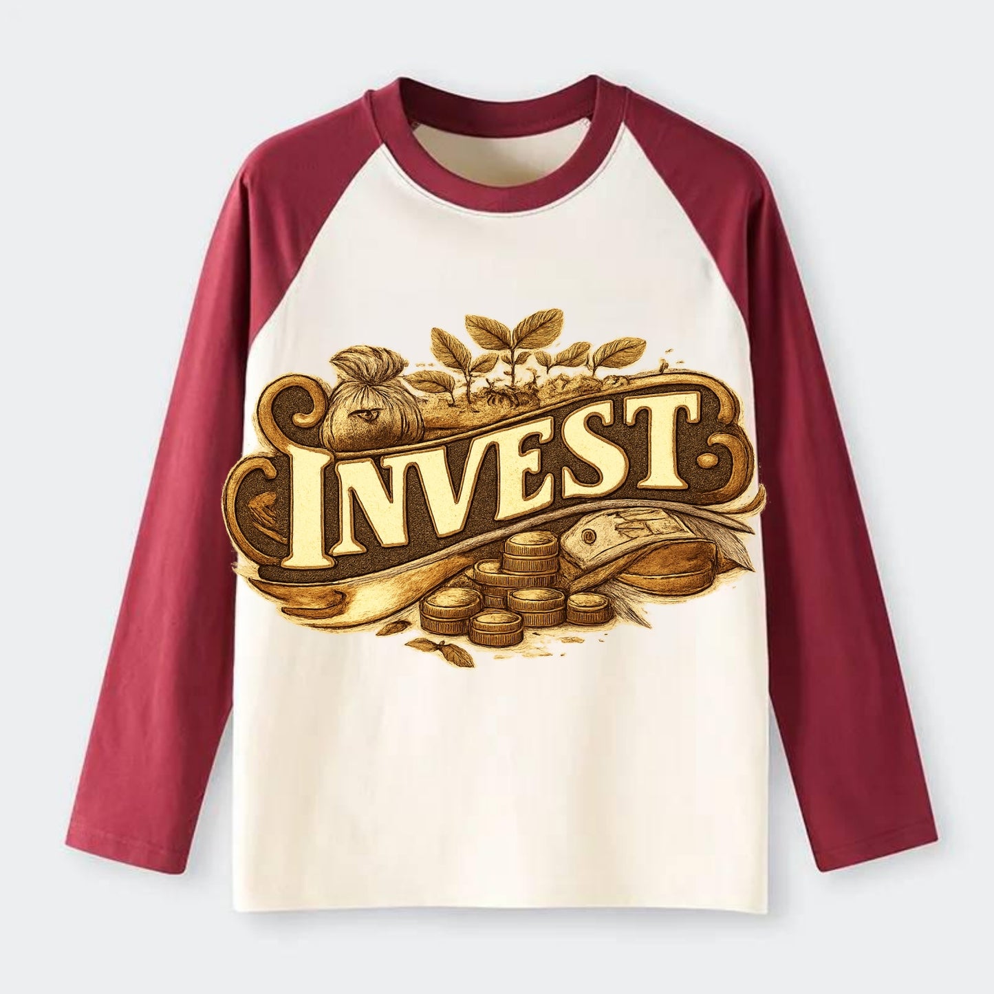 Bold typography design - "INVEST" - growing money, smart decisions - Raglan Long Sleeve T-Shirt - Red