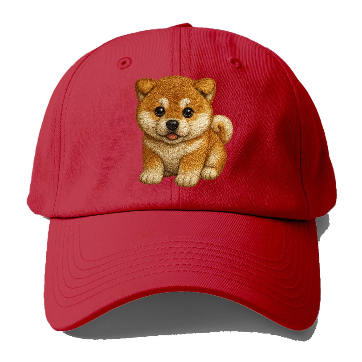 Baby Akita Puppy - fluffy bear-like, curled tail, dignified eyes, front-facing, - Baseball Cap - Red