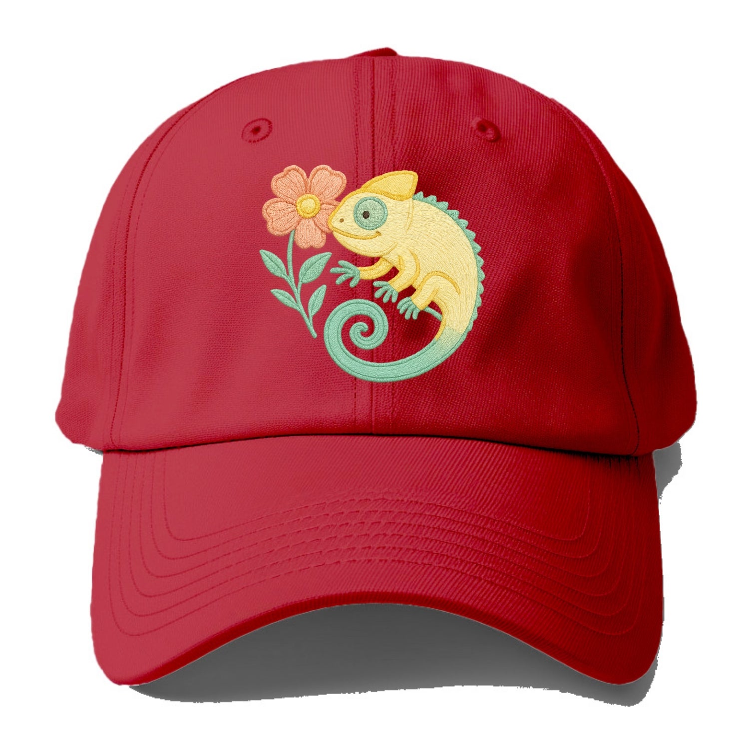 Yellow Chameleon - Baseball Cap - Red