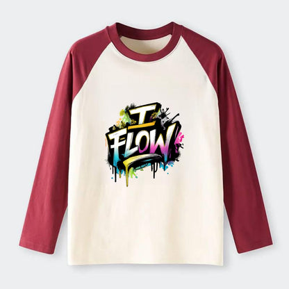 Bold typography design - "I FLOW" - going with life, easy movement - Raglan Long Sleeve T-Shirt - Red
