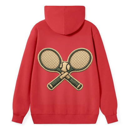 Embroidered patch design - TENNIS RACKET CROSSED - tennis rackets with - Classic Pullover Hoodie - Red