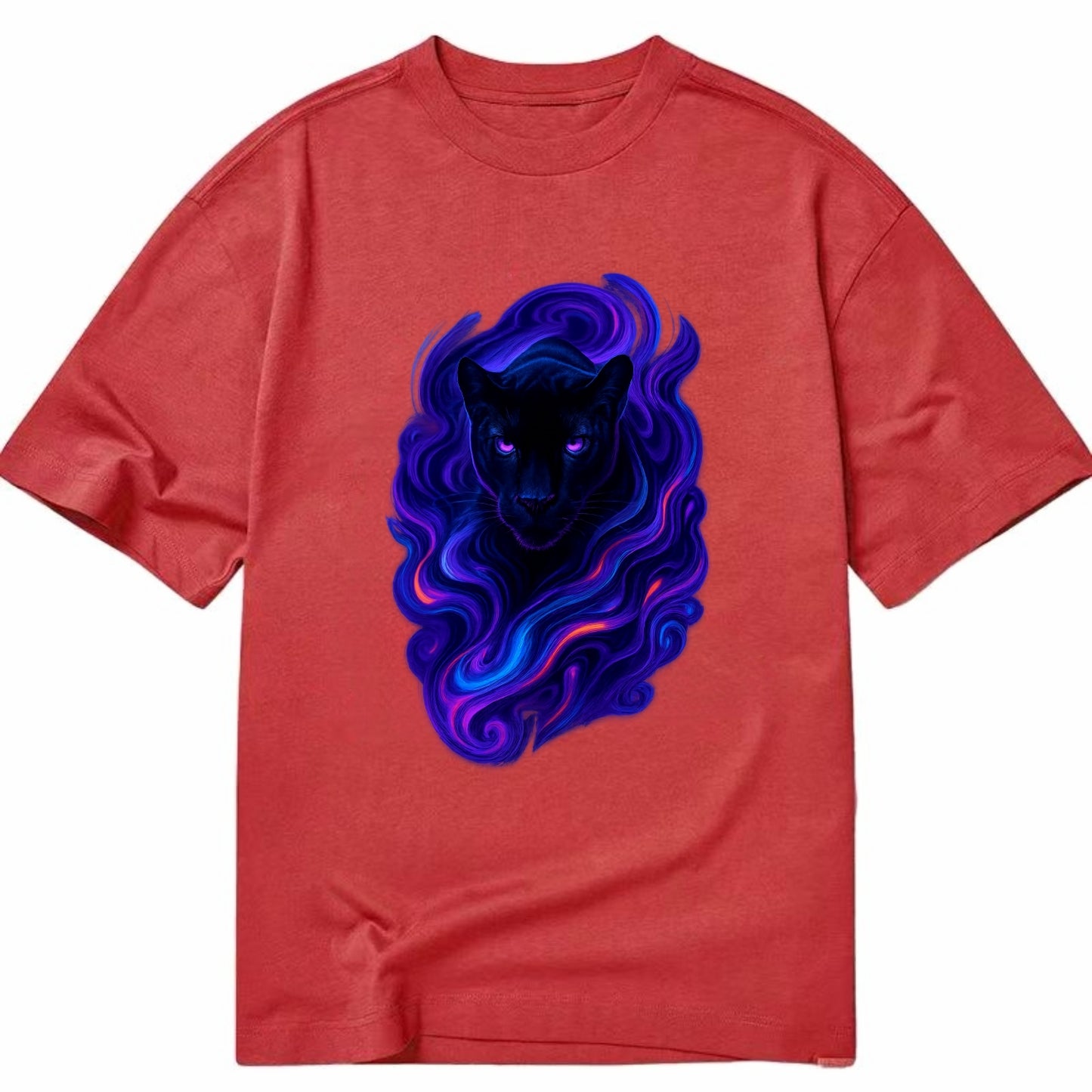 Sleek black panther emerging from swirls of deep purple and electric blue, - Classic T-shirt - Red