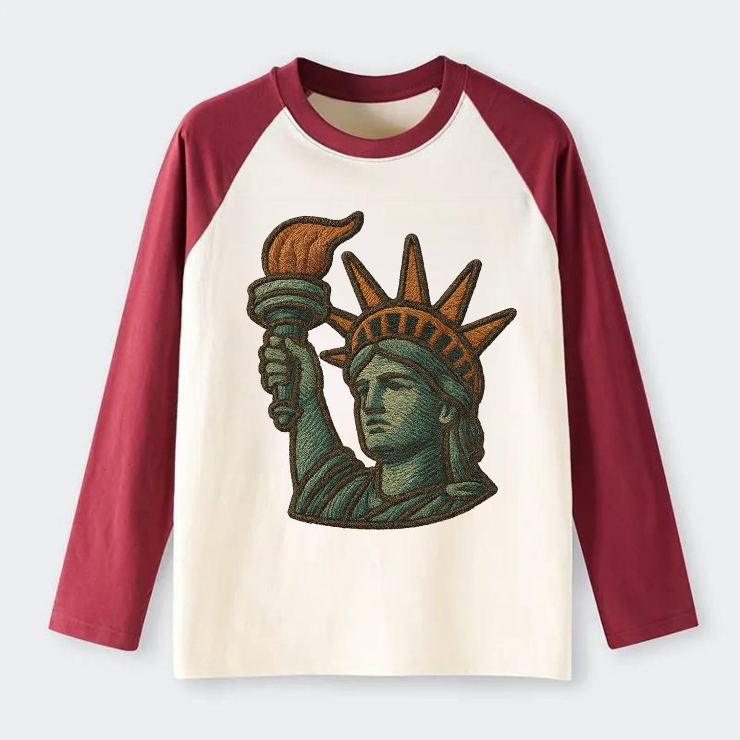 Statue of Liberty  - Raglan Long Sleeve T-Shirt - Red