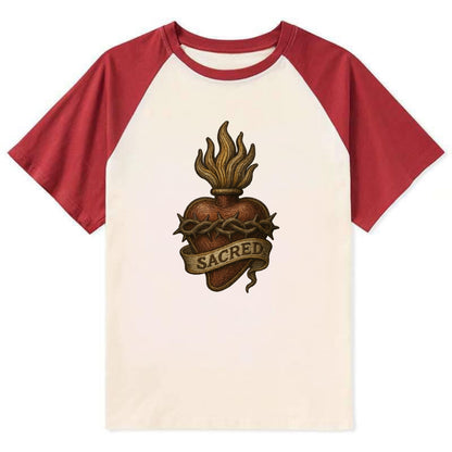 Sacred Heart  - Contrast Raglan T-shirt - Red