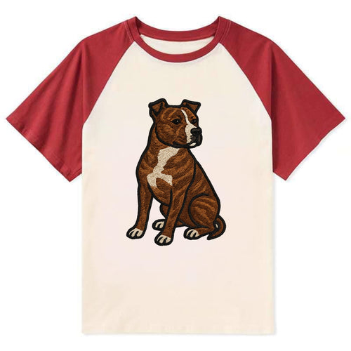 American Staffordshire Terrier - Brindle embroidered pose - Contrast Raglan T-shirt