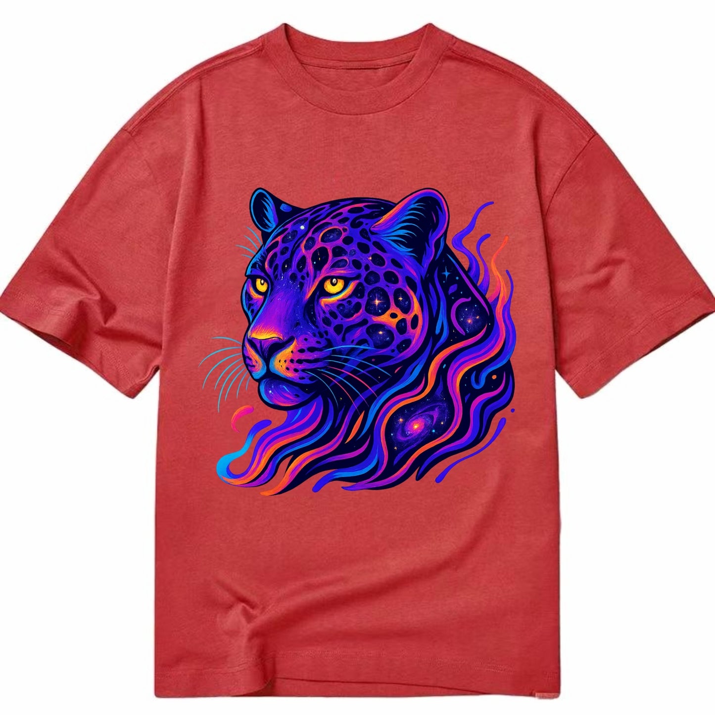 Powerful jaguar with rosettes containing miniature galaxies, cosmic purple and - Classic T-shirt - Red