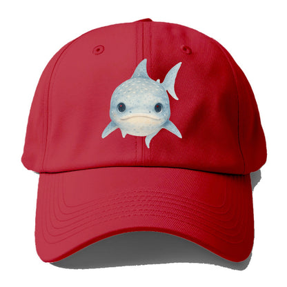 Baby Whale Shark - spotted blue-gray, wide mouth closed, tiny eyes, front-facing, - Baseball Cap - Red