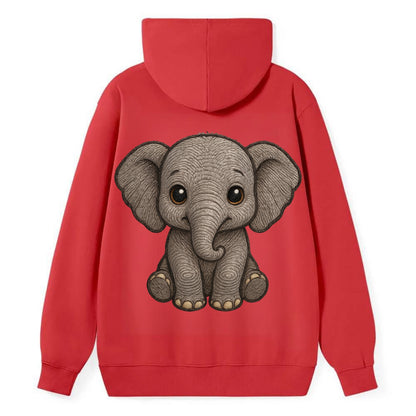 Baby Elephant - gray wrinkly, tiny trunk, large floppy ears, kind dark - Classic Pullover Hoodie - Red