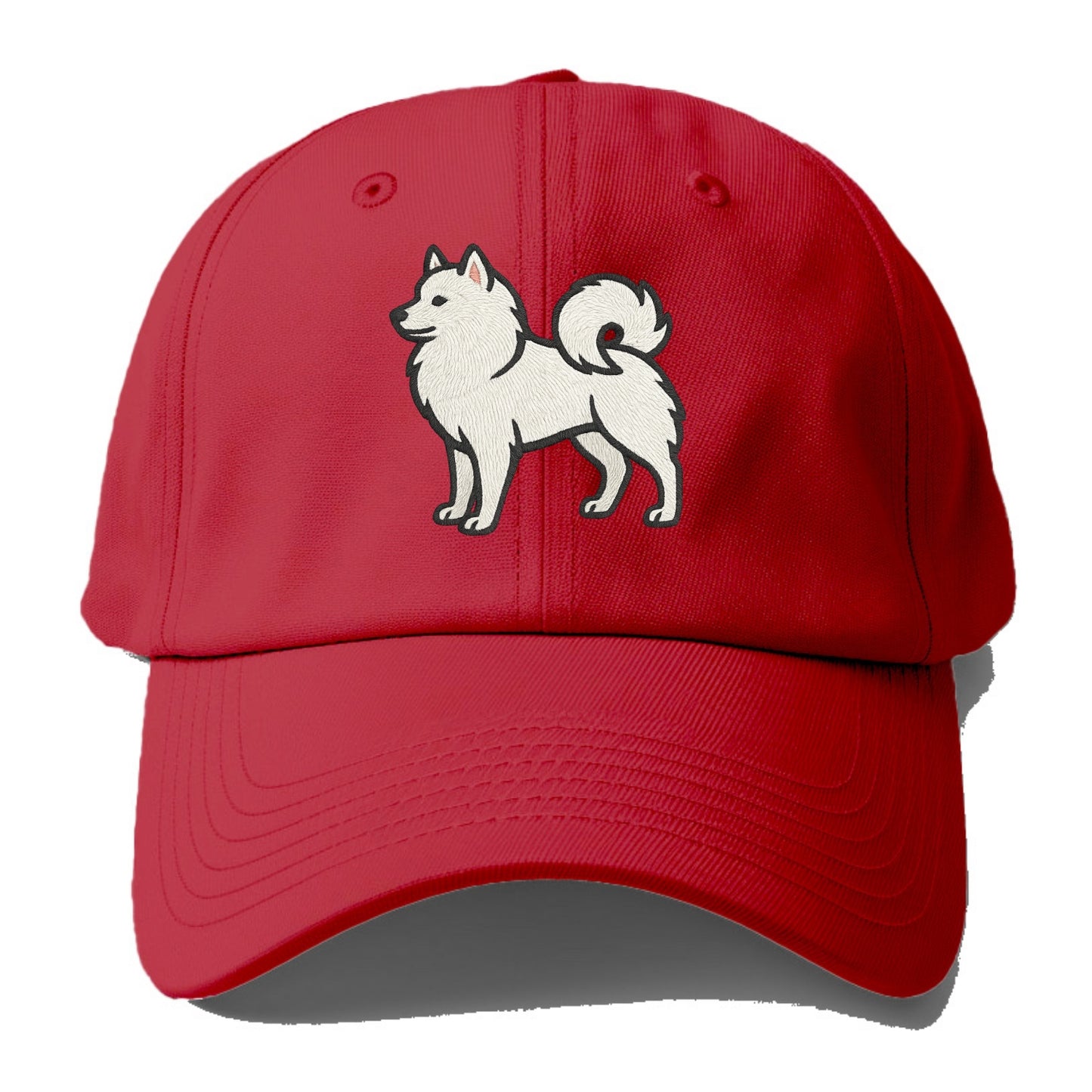 American Eskimo Dog - White spitz embroidered standing design - Baseball Cap - Red