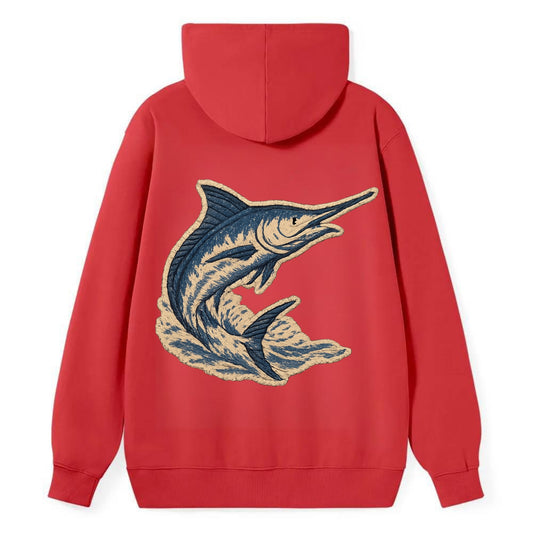 SWORDFISH MARLIN - leaping marlin in blue and silver , sport fishing - Classic Pullover Hoodie - Red