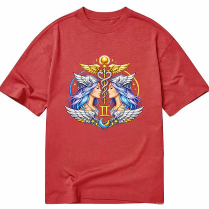 MERCURY WINGS | Winged messenger symbol | Caduceus staff | Swift communication | - Classic T-shirt - Red