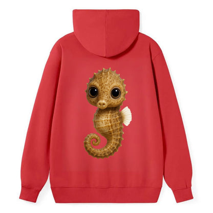 Baby Seahorse - curled tail, snout, large eyes, front-facing, delicate - Classic Pullover Hoodie - Red