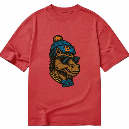 Boise Bronco wearing Boise State beanie with B patch - Classic T-shirt - Red