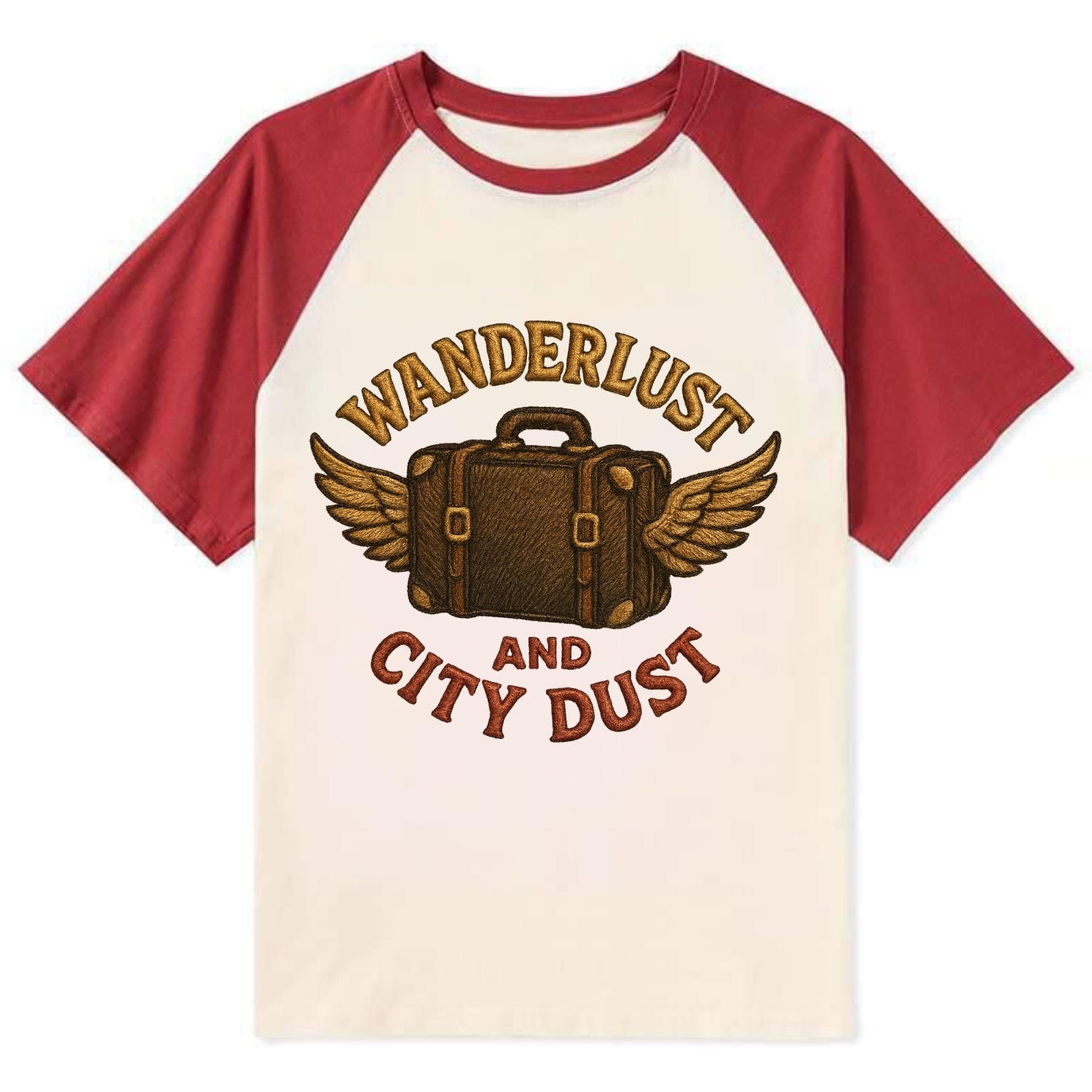Wanderlust And City Dust  - Contrast Raglan T-shirt - Red