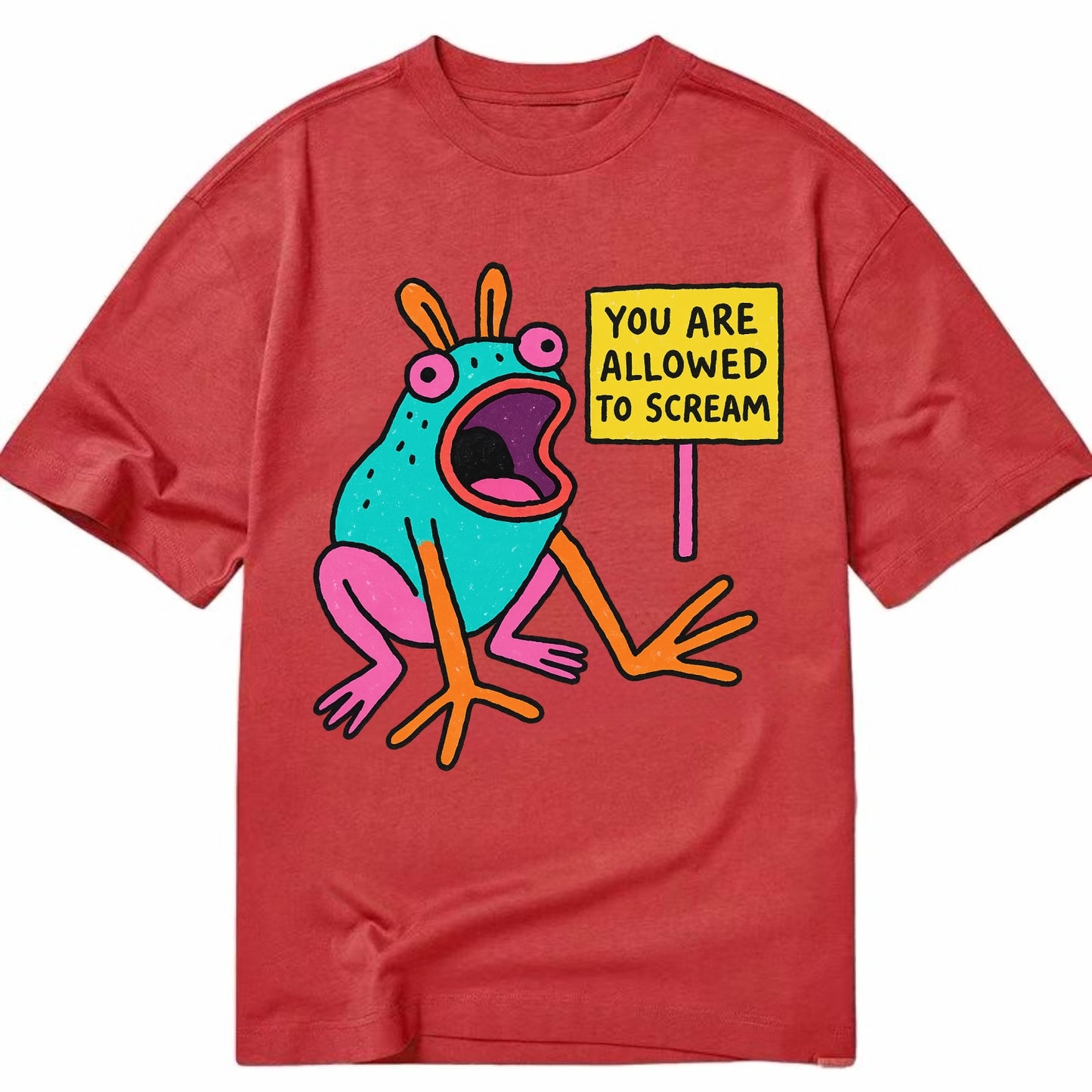 YOU ARE ALLOWED TO SCREAM | Open-mouthed frog mid-scream - Classic T-shirt - Red