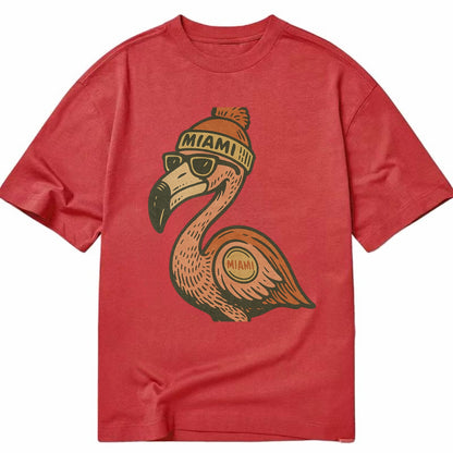 Miami Flamingo wearing Miami beanie with pom pom and wayfarer sunglasses - Classic T-shirt - Red