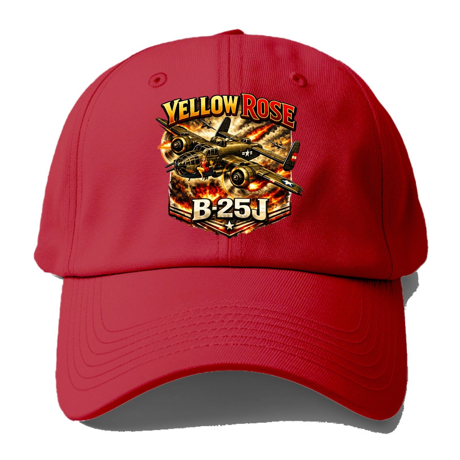 B 25j Yellow Rose - Baseball Cap - Red
