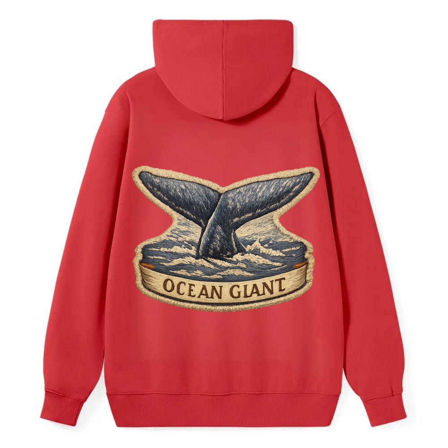 WHALE TAIL - diving whale in blue and gray , ocean giant - Classic Pullover Hoodie - Red