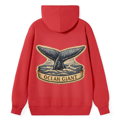 WHALE TAIL - diving whale in blue and gray , ocean giant - Classic Pullover Hoodie - Red