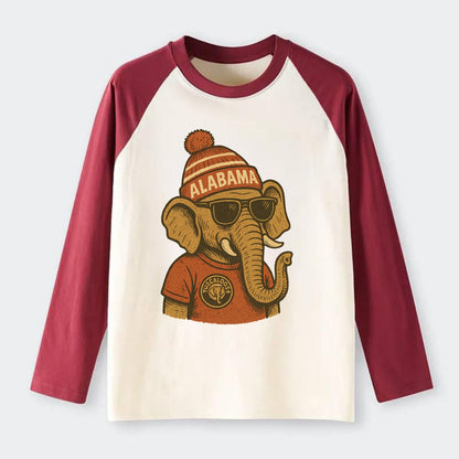 Tuscaloosa Crimson Elephant wearing Alab - Raglan Long Sleeve T-Shirt - Red