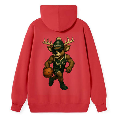 Milwaukee Buck Deer wearing Bucks green and cream beanie with antlers and - Classic Pullover Hoodie - Red