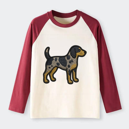 Bluetick Coonhound - Trendy spotted hound logo with prominent black - Raglan Long Sleeve T-Shirt - Red