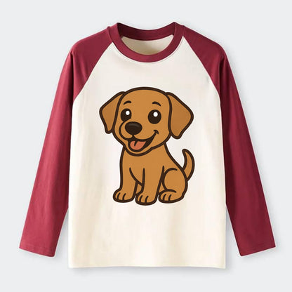 Labrador - Happy panting expression - Raglan Long Sleeve T-Shirt - Red
