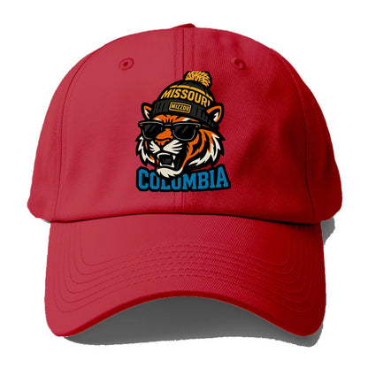 Columbia Tiger wearing Missouri beanie with Mizzou patch - Baseball Cap - Red