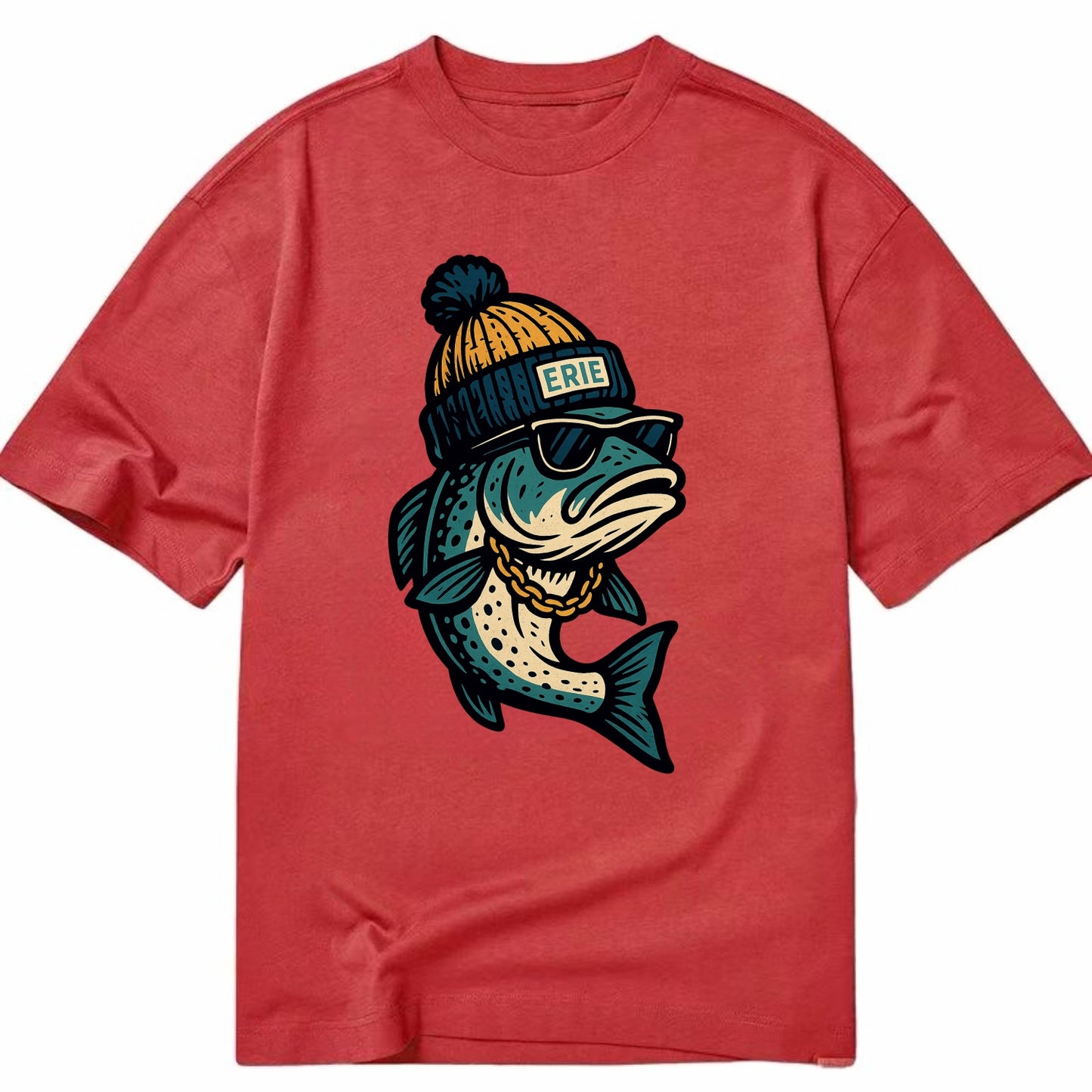 Erie Lake Trout wearing Erie beanie with - Classic T-shirt - Red