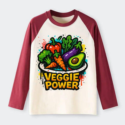 Colorful vegetables and plants on plate - plant-based lifestyle, - Raglan Long Sleeve T-Shirt - Red